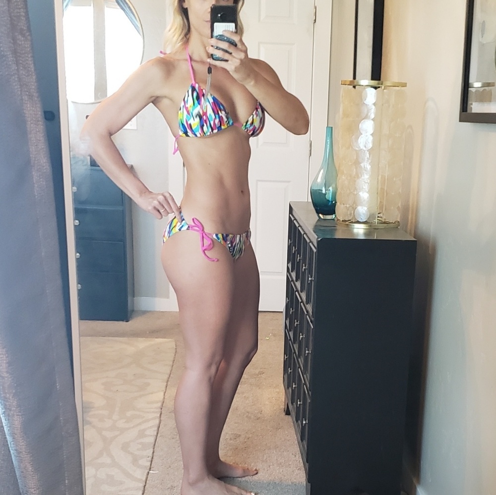 Multi color triangle top bikini with ties